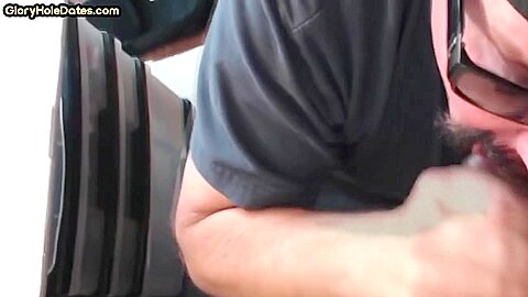 Cock hungry gloryhole DILF sucks dick in home private video