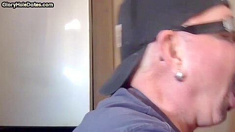 Cock hungry gloryhole DILF sucks dick in home private video