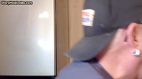 Cock hungry gloryhole DILF sucks dick in home private video