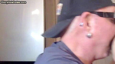 Cock hungry gloryhole DILF sucks dick in home private video