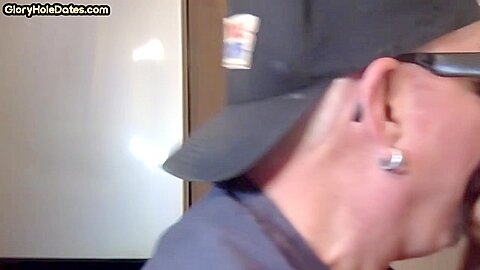 Cock hungry gloryhole DILF sucks dick in home private video