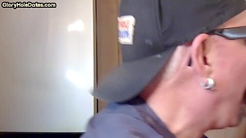 Cock hungry gloryhole DILF sucks dick in home private video