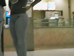 Cute brunette with tight ass in tight jeans