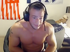 Cute handsome muscle stud jerking off