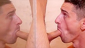 Cute twink creeps in on straight jock showering and ends up with a dick in his ass