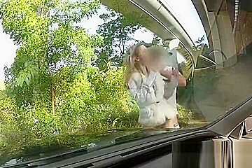 Dazzling slut in public place
