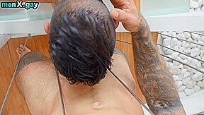 Deepthroating stud barebacked by tattooed lover till cumshot