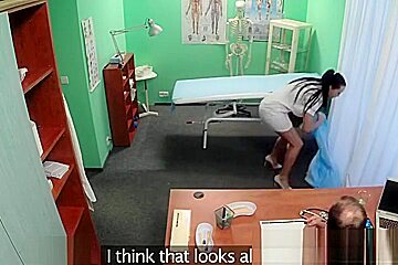 Doctor pussy fucks nurse and patient in office