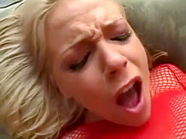 Double Anal for Sexy Red Fishnet Girl