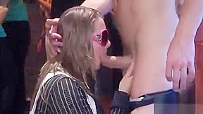 Doxies watching strip getting wet from wild group-sex with bald jerk