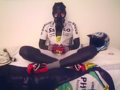 Drinking cum in wetsuit