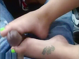 Ebony car footjob