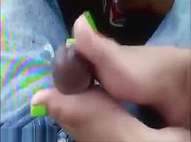 Ebony car footjob