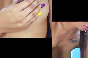 Ebony shemale wanks her cock
