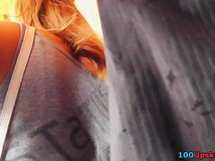 Eye-catching denim upskirt