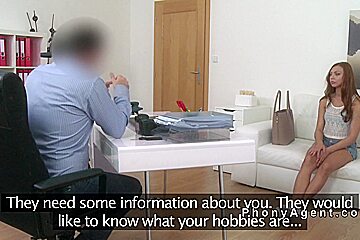 Fake agent shoots sex with redhead in office
