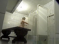 Fat ass woman almost slips in the wet floor