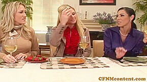 Femdom milfs fucking sub in CFNM group