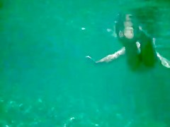 Ful naked nude MILF under the water with hairy pussy