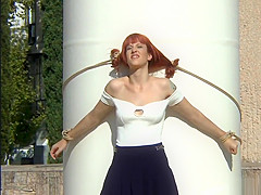 Gagged redhead is disgraced in public