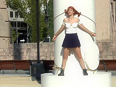 Gagged redhead is disgraced in public
