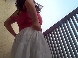 German Masturbate with Big Dildo on Balcony