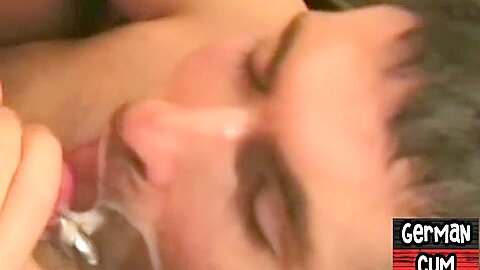 German pierced hunk swapping cum with 3some fucked stud