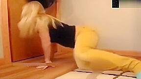 Girl farting in Yellow Jeans