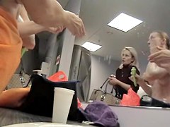 Girl in changing room spied naked in front of the mirror