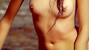 Glamorous skinny babes sensual striptease show outdoor