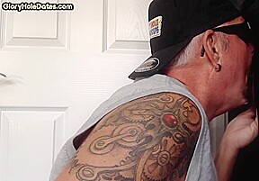 Gloryhole DILF sucks cock and swallows cum in amateur video