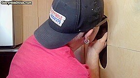 Gloryhole DILF tugs ballsacks during interracial bj