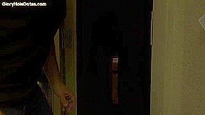 Gloryhole amateur DILF sucks and wanks BFs penis at home