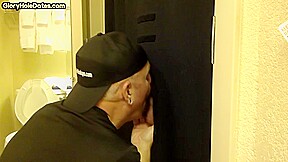 Gloryhole amateur DILF sucks and wanks BFs penis at home