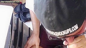 Gloryhole dude shows sucking skills while jerking cock