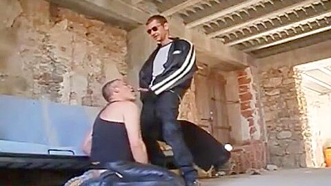 Golden shower, blowjob and fuck in neoprene and leather