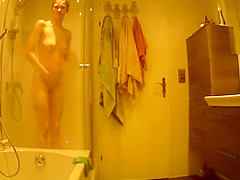 Hairy beauty spied in the shower