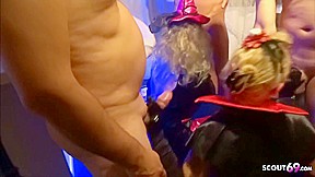 Halloween Party Amateur Group Sex With Two German Milfs