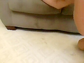 He pounds her pussy and gives her a creampie that she licks up off the floor