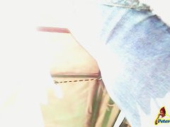 Hidden upskirt camera follows hot brunette with a fat ass