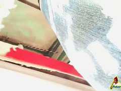 Hidden upskirt camera follows hot brunette with a fat ass