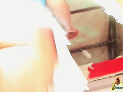 Hidden upskirt camera follows hot brunette with a fat ass