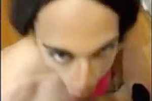 Horny crossdresser sucks cock