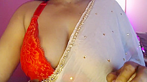 Hot Desi Boobs Press Sari And Bra
