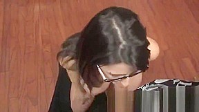 Hot Nrunette In Glasses Sucks Cock Until She Gets Sticky