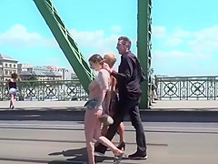 Huge naturals blonde slave banged in public bar