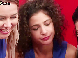 IR CFNM locker room cheerleaders give femdom BJ in group