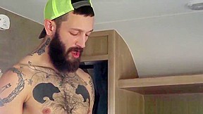 Inked stud barebacks gay stepson before creampie