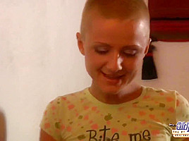 Insatiable teen 18+ with short hair is giving a blowjob to her elderly neighbor, before getting fucked