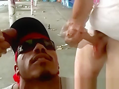 Interracial gangster gets a double facial
